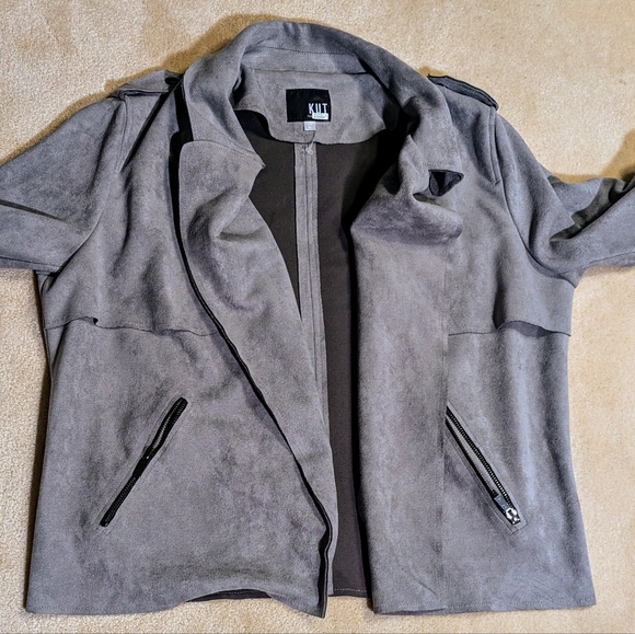 Women's Kut from the Kloth Jacee Draped Gray Faux Suede‎ Moto Jacket | Size XL - Picture 5 of 11